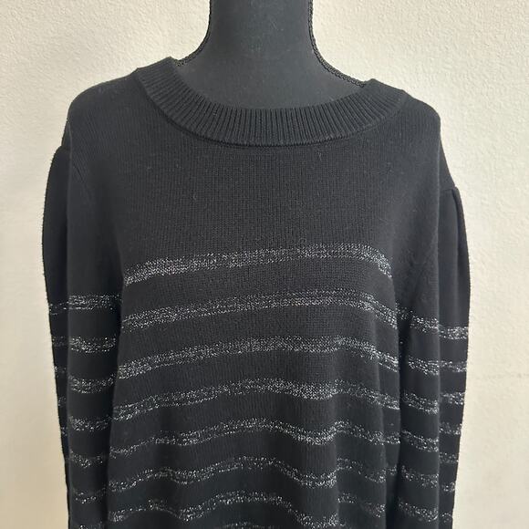 Rails Sweater Women Large Black Pullover Cashmere Blend Glitter Striped Knit - Picture 2 of 11